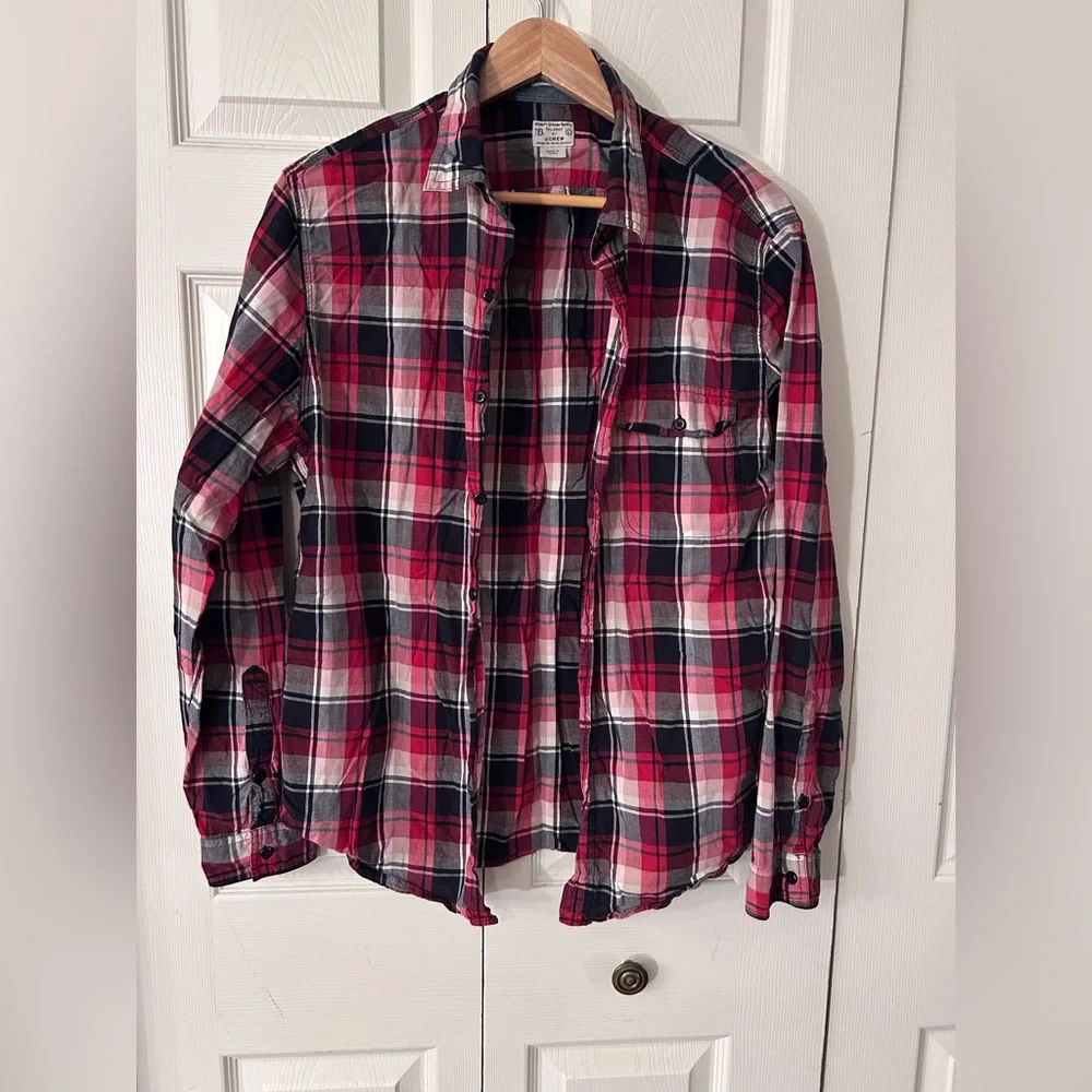 J. Crew Men's Casual Plaid Shirt - Red, Navy, White‎